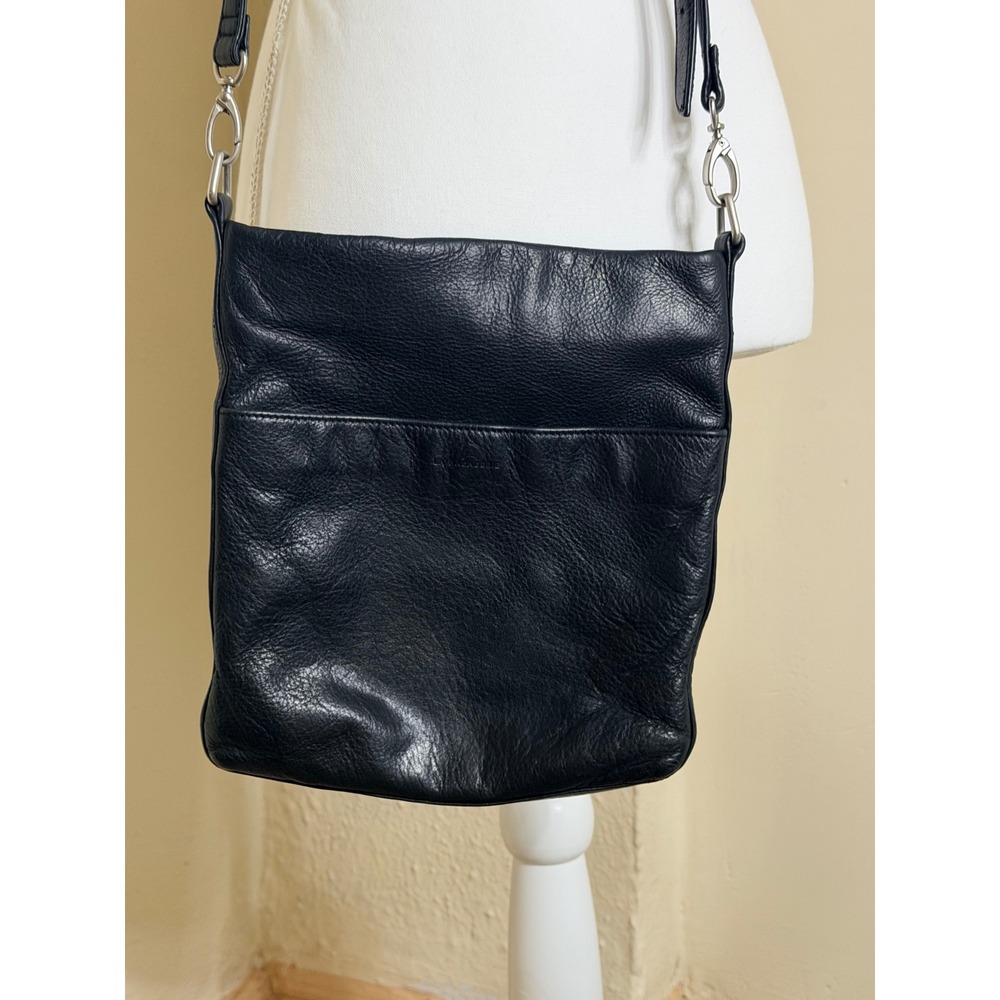 La Bagagerie Black Pebbled Leather Crossbody Bag Slim Messenger Adjustable Strap
